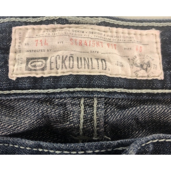 Ecko Unltd Men's Rhino Jeans 40x32 Straight Fit Blue Denim Embroidered Y2K 90s - Picture 4 of 15